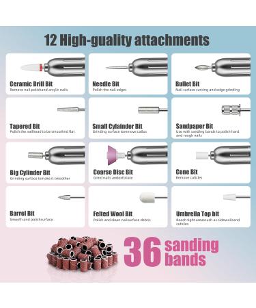 Nail Sander 12 in 1 Adjustable Speed Powerful & Quiet Portable Rechargeable Electric Nail File with LED Light Display Applicable to Manicure Salon Pedicure - Buy Online on GoSupps.com