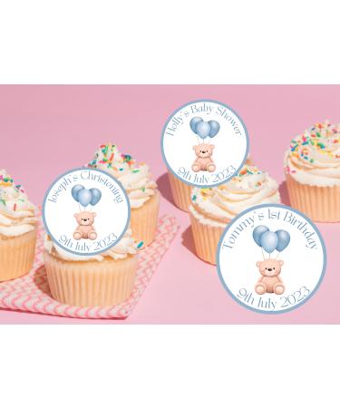 20 x EDIBLE Teddy Bear Personalised cupcake toppers wafer/icing uncut BOY BIRTHDAY/BABY SHOWER/CHRISTENING/BAPTISM/ANY WORDING (wafer paper) Rice Paper - Buy Online on GoSupps.com