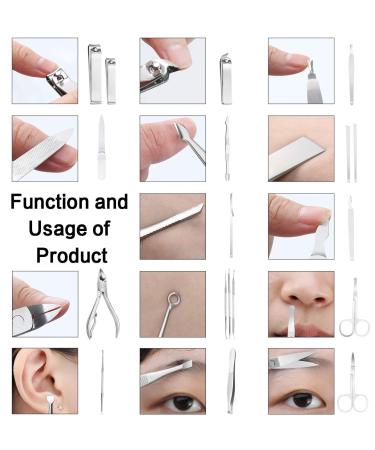 ESARORA 20 in 1 Professional Manicure Set - Stainless Steel Pedicure Kit with Mirror, Nail Scissors, and Black Leather Travel Case - Buy Online on GoSupps.com