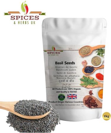 Basil Seeds Tulsi Premium Quality by Spices&herbsuk | High in Calcium Magnesium Iron | Perfect for Thickening and Stabilizing of Food Mixtures (5KG) - Buy Online on GoSupps.com