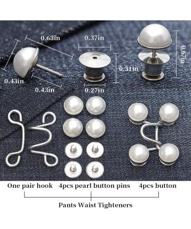 8pc Waist Tightener Set - Adjustable Jean Button Pins for Women - No Sew Pant Clips - Fashionable White Black Pearl Design - Buy Online on GoSupps.com