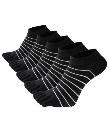 Seaur toe socks women five fingers Socks Bunt sneaker socks cotton short socks breathable running socks stripes sports socks 5 pair 36-42 36-42 black