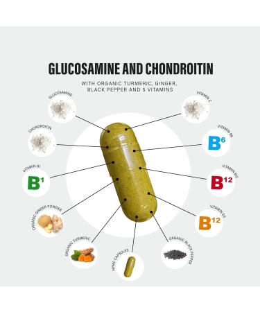Glucosamine and Chondroitin High Strength Plus 5 Vitamins - 120 Complex Capsules 1 000mg (Providing 530mg Base) - Chondroitin 200mg - Added Turmeric Ginger Black Pepper Vitamin C B6 B1 D3 & B12 - Buy Online on GoSupps.com