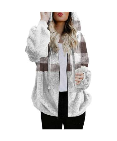 Hanxiulin plush jacket oversize warm lined fleecemantel women coat winter jacket on both sides transition jacket casual fashion plush jacket oversized light quilted jacket hoodies for women coffee s