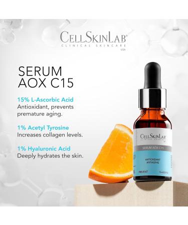 Buy Vitamin C Serum by CellSkinLab - AOX C15 Antiwrinkle Facial Serum with Hyaluronic Acid & Bioflavonoids for All Skin Types - Best Antioxidant Serum Online - Buy Online on GoSupps.com