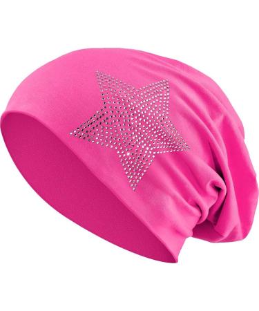 Buy Rhinestone Star Stones Jersey Cotton Elastic Slouch Beanie Hat - Unisex Heather Winter Hat in Pink | International Shipping - Buy Online on GoSupps.com