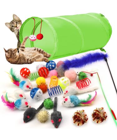 QUOZUO 31 pcs Cat Toys Variety Pack for Kitty 2 Way Tunnel Cat Feather Teaser Cat mouse Toy Cat Crinkle Balls Cat Balls with Bell Catnip Toys for Indoor Cats Kittens Toys - Buy Online on GoSupps.com