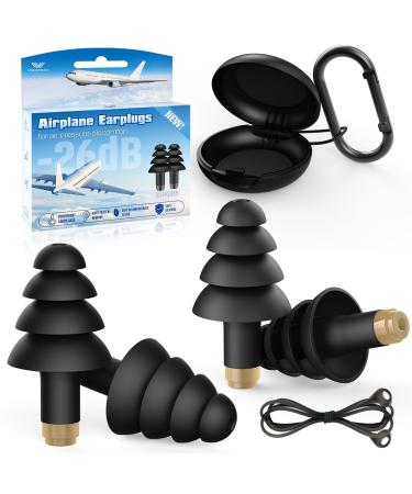 Ear Plugs for Airplane Ear Pressure Relief 2 Pairs Adults Soft Silicone Reusable Airplane Ear Plugs 26dB with Silicone Connector Cord Travel Essentials for Flying Ear Protection Earplugs for Plane Gold