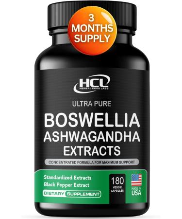 Boswellia Extract and Ashwagandha Capsules 2000 mg - Strong Natural Support Pills 3 Month Supply - Consentrated Boswellia Serrata 65% Boswellic Acid with Ashwagandha Powder Supplement - Buy Online on GoSupps.com