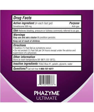 Phazyme Ultimate Gas Bloating Relief Fast Gels 500mg - 20 Count Pack - Buy Online on GoSupps.com