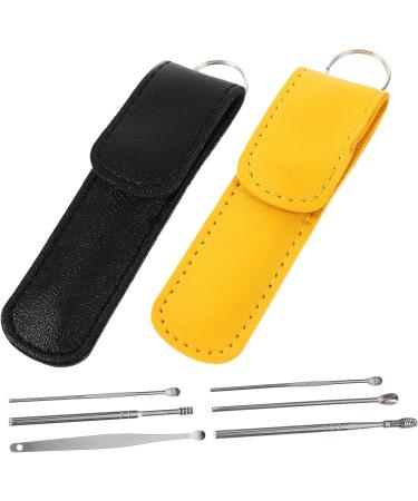 Stainless Steel Ear Cleaning Tool Set - 8 Pieces for Earwax Removal and Ear Hygiene - Black Yellow - 10x3x1cm - Buy Online on GoSupps.com
