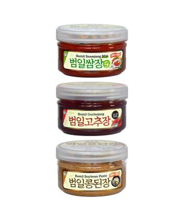 Taehwa Food Bumil Korean Sauce Set, Gochujang Ssamjang Soyben Paste, 8.81 Oz, Fermented Korean Spicy Chili Paste for Meat Bulgogi Bibimbap Stew Soup Dipping Sauce & More (250g x3)