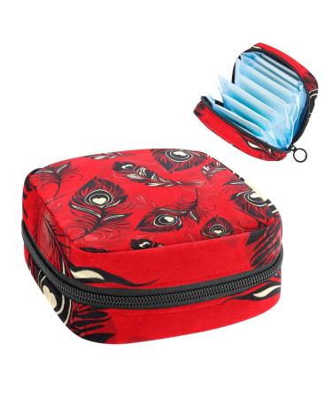 GIAPB Period Bag Sanitary Napkin Storage Bag Period Pouch Travel Makeup Bag Bohemian Feather Red Background Color2112