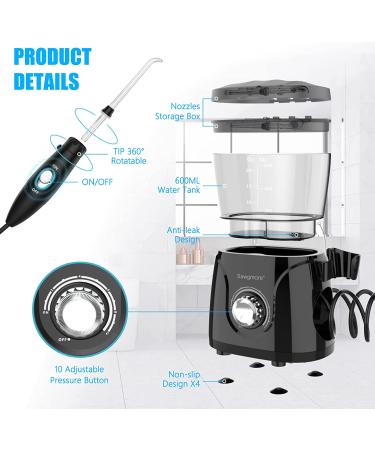 Sawgmore FC166 Water Flosser for Teeth/Braces - 600ml Capacity, 10 Adjustable Pressures, 8 Nozzles - Professional Oral Irrigator (Black) - Buy Online on GoSupps.com