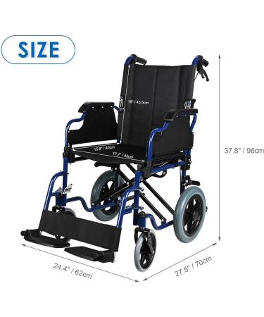 LIVINGbasics Light Weight Transport Wheelchair With Hand Brakes 17.7-Inch Wide Seat Foldable Support Weight Upto 220 Lbs - Buy Online on GoSupps.com