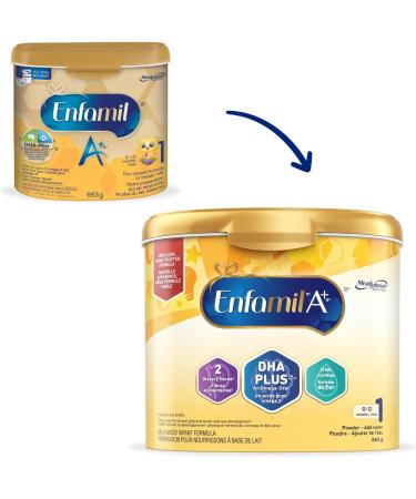 Enfamil A+ Baby Formula Powder Tub DHA (a type of Omega-3 fat) to help support brain development Age 0-12 months 663g Packaging May Vary - Buy Online on GoSupps.com