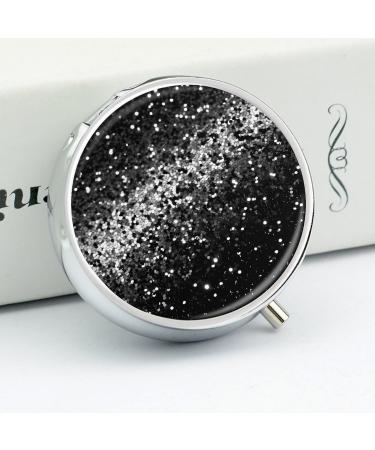 Buy Round Black White Glitter Pill Box | 3 Compartment Portable Medicine Organizer | Decorative Metal Pocket Pill Case - Buy Online on GoSupps.com