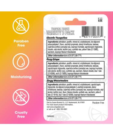 ChapStick Lip Care Tropical Treats Collection (6 Sticks) Electric Tangerine Fizzy Grape & Zingy Watermelon Lip Balm 0.15 Oz Ea - Buy Online on GoSupps.com