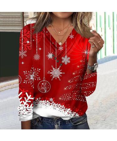 2023 Women's Christmas Shirt - Long Sleeve V-Neck Pullover & Dressy Casual Tops in XX-Large 3-Red - Buy Online on GoSupps.com