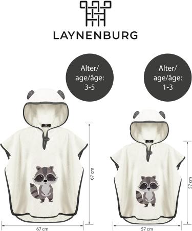Laynenburg Premium Batheponcho for Kids - 100% Cotton Oeko-Tex Certified Frottee Handling Poncho for 3-5 Years - Creme Raccoon Design - Buy Online on GoSupps.com