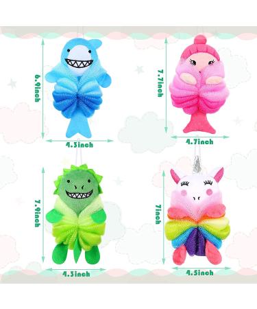 Kids Cartoon Animal Bath Loofahs Set of 4 | Cute Shower Sponges for Children | Baby Body Scrubbers - Vivid Style - Buy Online on GoSupps.com