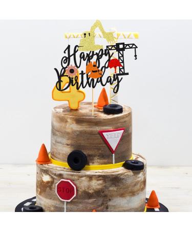 Arthsdite 1Pc Construction Happy Birthday Cake Topper Construction Cake Pick Dump Truck Excavator Tractor Cake Decorations for Construction Theme Baby Shower Kids Birthday Party Supplies - Black - Buy Online on GoSupps.com