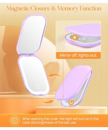 Gospire Lighted Travel Makeup Mirror With Light and Magnification 3X Magnification Rechargeable Small Mirror with Three-color Adjustable Light Led Mini Mirror for Purse Purple - Buy Online on GoSupps.com