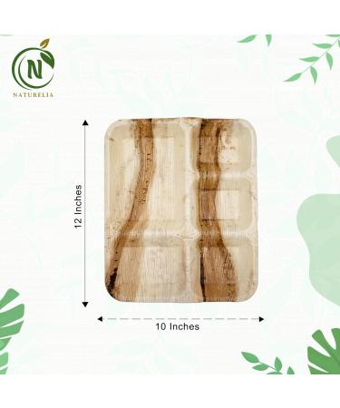 Naturelia 100% Compostable 12-Inch Palm Leaf Disposable 5 Partition Rectangle Plates- Premium Eco-Friendly Biodegradable Microwave-Safe Palm Leaf Dinnerware for Parties and Events - Buy Online on GoSupps.com
