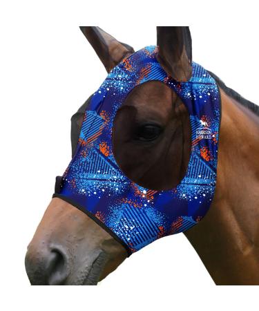 Harrison Howard Super Comfort Stretchy Fly Mask Large Eye Space with UV Protection Skin with Breatatability Chic Blue Medium Blue