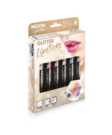 Holographic glitter Lippenstifr from Moon Glitter - 5GR - gift set with 6 lipsticks - silver pink gold rose gold blue and green