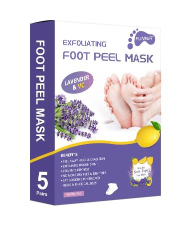 FUNNIR Foot Peel Mask Exfoliant for Peeling Off Calluses, Natural Exfoliator for Dry Dead Skin, Callus, Repair Rough Heels Soft Smooth Touch - 5 Pairs
