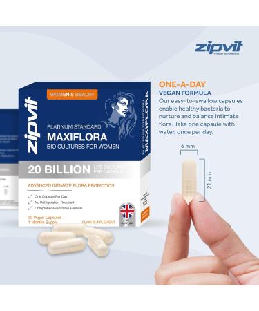 Maxiflora Probiotics for Women - 20 Billion CFU, Digestive & Intimate Flora Support - 30 Vegan Capsules, 1 Month Supply - UK Supplier - Buy Online on GoSupps.com