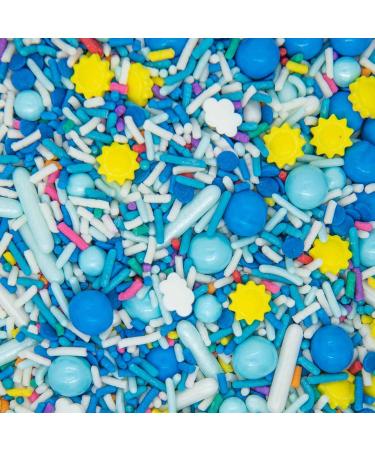 Sprinkles for Cake Cookie Cupcake Decorating and Baking - Summer Cake Decorations Sprinkles and Toppings in Bright Blue Jimmies Yellow Nonpareils and Pink Confetti Quin with Sun Candy Sprinkles Clear Skies