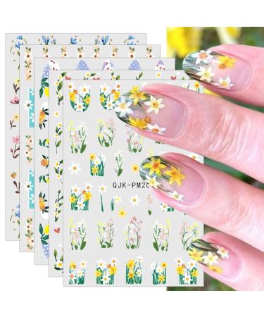 JMEOWIO 10 Sheets Flower Nail Art Stickers Decals Self-Adhesive Spring Floral Summer Colorful Nail Supplies Nail Art Design Decoration Accessories