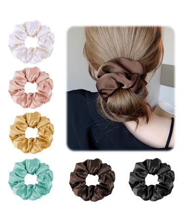Leikedun 6 Pack Silk Hair Scrunchies for Women Girls 100% Mulberry Silk Hair Ties for Breakage Prevention Soft Elastic Silk Satin Hair Ties Ponytail Holders Hair Accessories 1.0 count Pack of 1 Color B