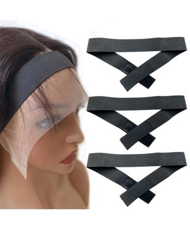 Aimeolyn 3Pcs Elastic Band for Wigs Edges, Lace Melting Band, Adjustable Wig Edge Elastic Band, 3cm Width Edge Laying Band for Lace Front Baby Hair Breathable Soft Durable 3 Pcs Black