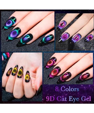 COSMOO 9D Cat Eye Gel Nail Polish Set - 9PCS | Magnetic Polish with Magic Effect | Includes Black Base & Magnet Stick - Buy Online on GoSupps.com