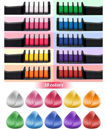 EBANKU 10 Colors Temporary Hair Chalk Comb Set with Glitter Tubes, Stencils - Washable Hair Color for Girls, Kids - DIY Dyeing Party, Cosplay, Halloween, Christmas - Buy Online on GoSupps.com