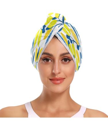 Lemon Leaf Dry Hair Cap - 2 Piece Quick Drying Towel Set with Button Headband | Super Absorbent & Soft Comfort - Buy Online on GoSupps.com