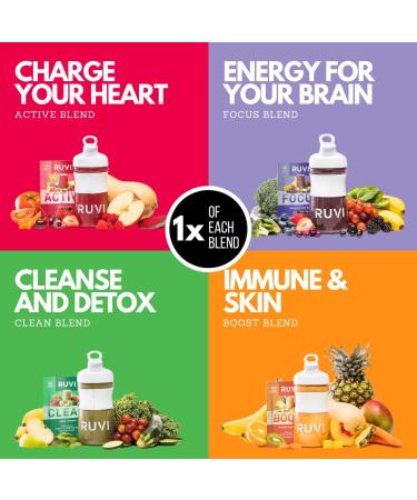 Ruvi Natural Energy Smoothies 4-Pack | Fruit & Vegetable Drink Mix | Freeze-Dried Juice Powder | Variety Packs | Healthy Snack | Vegan & Gluten-Free - Buy Online on GoSupps.com