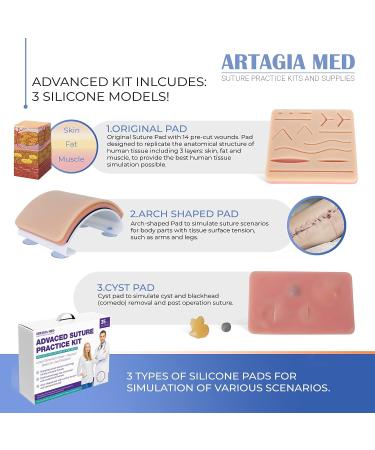 Advanced Practice Kit for Medical Students (35 Pcs)  Latest Generation of Most Complete Model Including: Tool Kit with Variety of Suture Threads 3 Top Quality Suture Pads (Education Only) - Buy Online on GoSupps.com