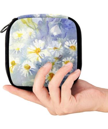 GIAPB Period Bag | Sanitary Napkin Storage | Pad Holder and Makeup Pouch | Watercolor White Camomile Design - Buy Online on GoSupps.com