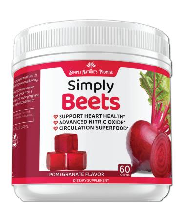 SimplyBeets Heart Gummies Daily Blood Pressure Support for Circulation - Delicious Heart Health Gummies - Grape Seed Extract & Non-GMO Beet Energy Gummy Chews - Pomegranate Berry Flavor, 60 Gummies
