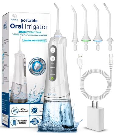 Professional Cordless Water Flosser for Teeth Cleaning and Whitening| 4 Pressure Modes | 4 Replacement Tips | Rechargeable & Waterproof |Oral irrigator with a Powerful Battery for Home&Travel