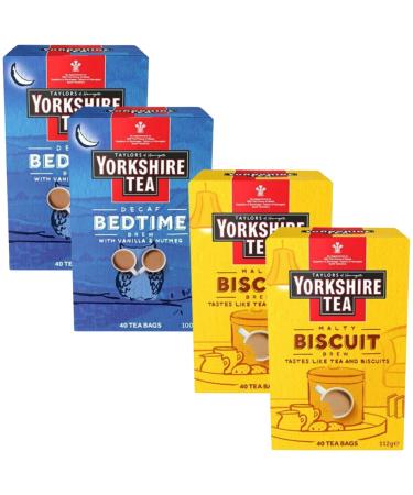 Tea Variety Bundle Containing Yorkshire Tea Decaf Bedtime Brew 40 Tea Bags 2pk Yorkshire Tea Malty Biscuit 40 Tea Bags 2pk (4 Pack) - Buy Online on GoSupps.com