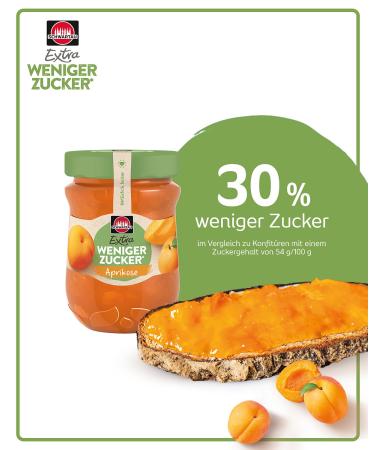 Schwartau Extra Less Sugar Apricot Spread - Reduced Sugar Fruit Preserve 300g | Healthy Low Sugar Jams for International Shipping - Buy Online on GoSupps.com