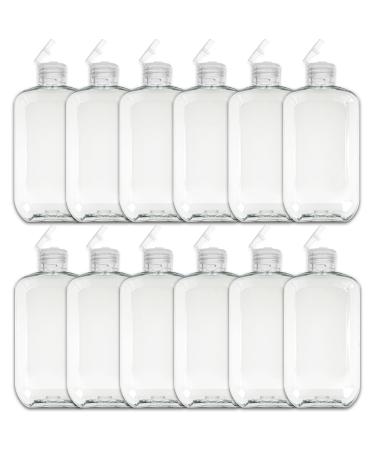HYGCO (12 PACK) 16 oz Plastic Empty Bottle Clear Rectangular shape with Clear Flip Top Cap Made in USA