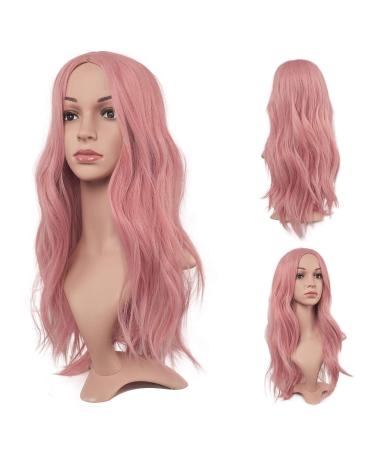 Buy 55 cm Pink Curly Wig | Synthetic Wavy Women s Wig for Parties | Curly Pink Wig with Middle Parting (1 Pack) - Buy Online on GoSupps.com