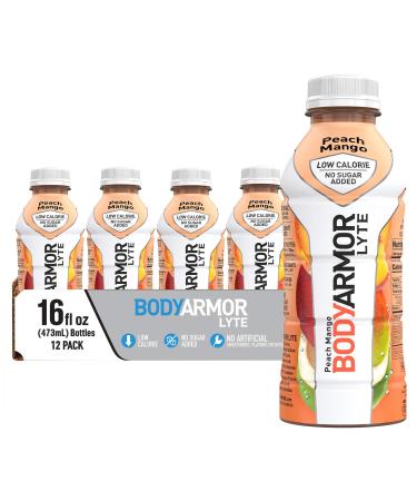 BODYARMOR Lyte Sports Drink Low-Calorie Beverage, Natural Flavors With Vitamins, Potassium-Packed Electrolytes, No Preservatives, Perfect for Athletes, Peach Mango, 16 Fl Oz, Pack of 12 Peach Mango 16 Fl Oz (Pack of 12)