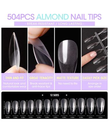 Gellen Nail Tips And Glue Gel Kit - 504Pcs Almond Clear Fake Nails, UV LED Nail Lamp, 3 In 1 Nail Glue - DIY Nail Extension Starter Kit for Women - Buy Online on GoSupps.com